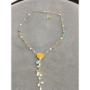 Monet Vintage Pearl Drop Necklace  Gold Tone with blue accent beads